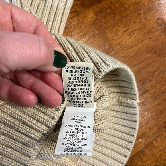 LL Bean cable knit tan sweater 100% cotton medium - Picture 4 of 7